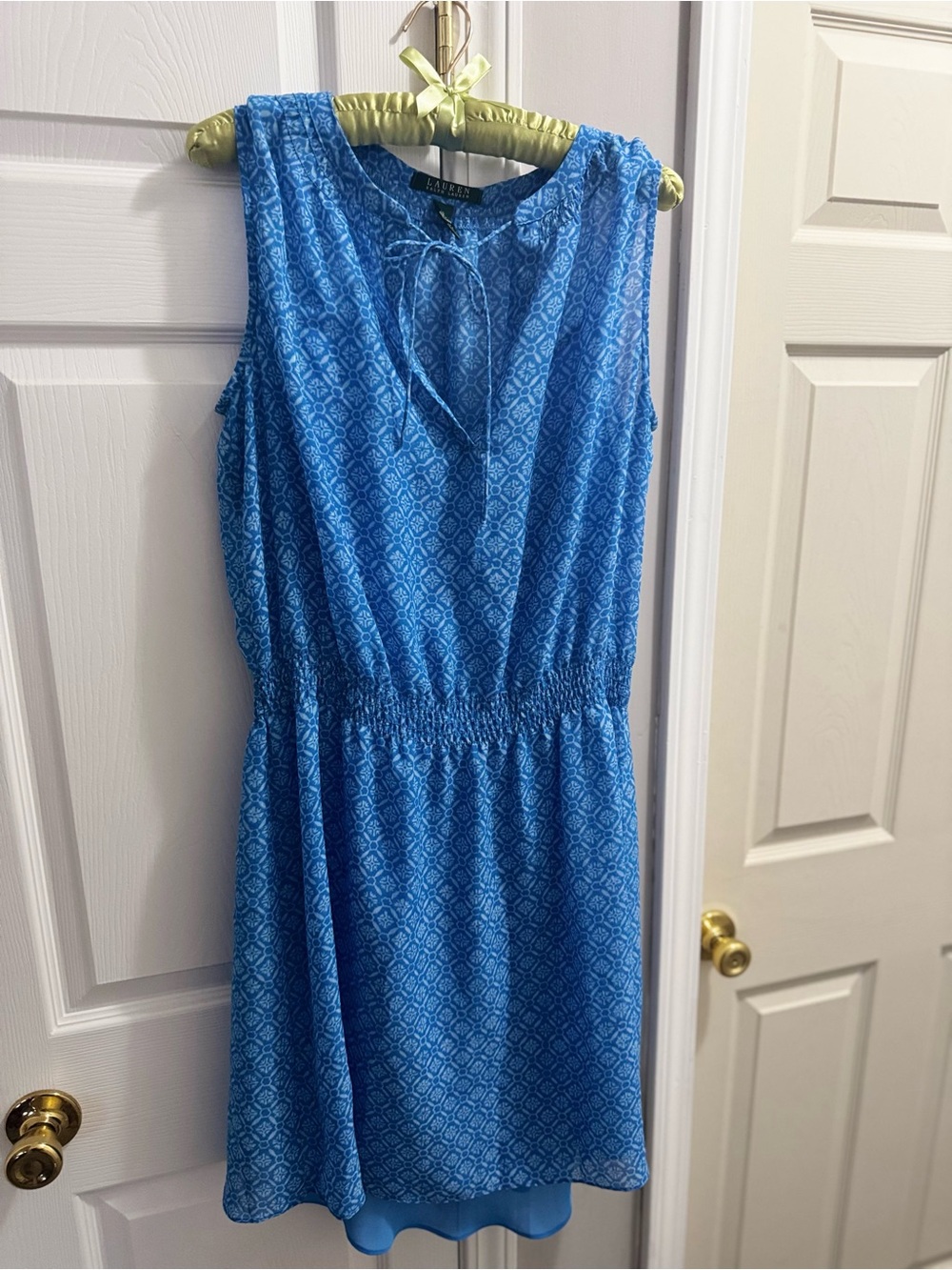 Lauren Ralph Lauren Blue Sleeveless Tie-Neck Mini Dress